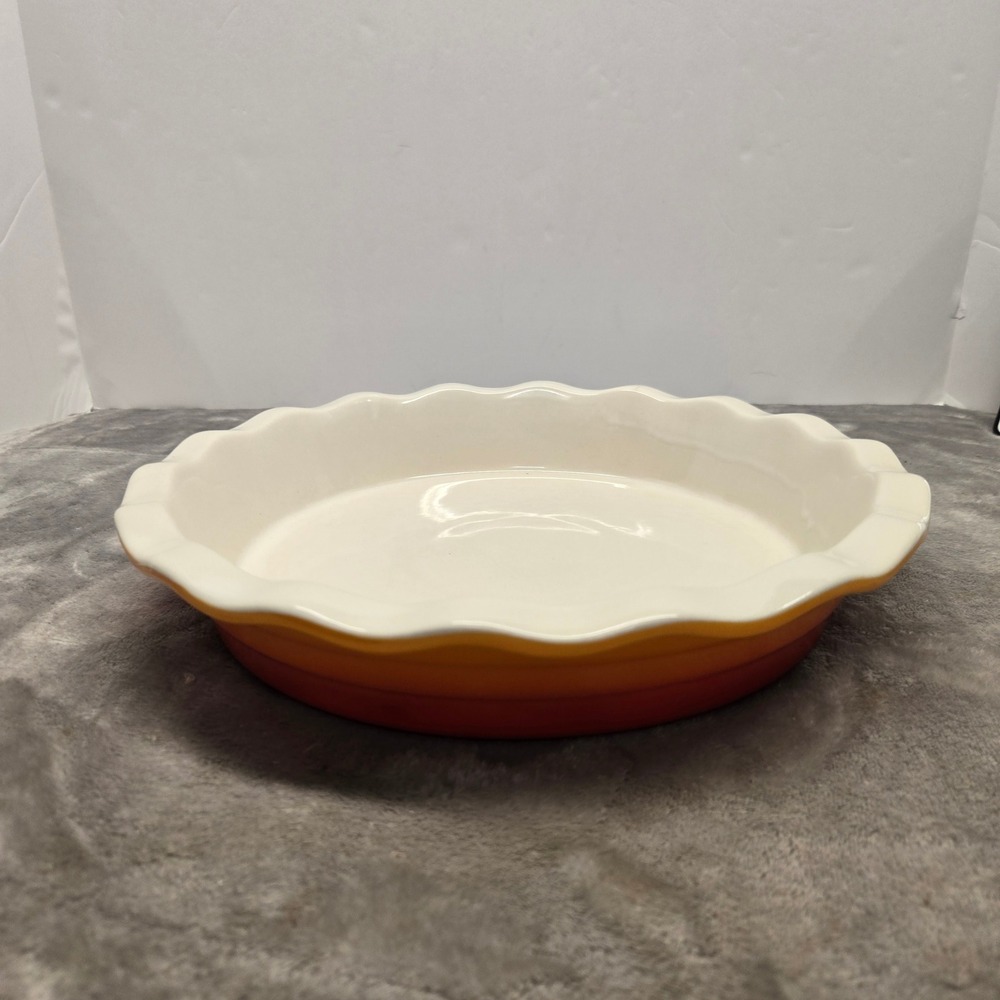 Unbranded Ombre Red Orange Ceramic Scalloped Pie Dish Baking Pan 10.5 Inch